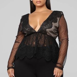 Black and beige mesh top